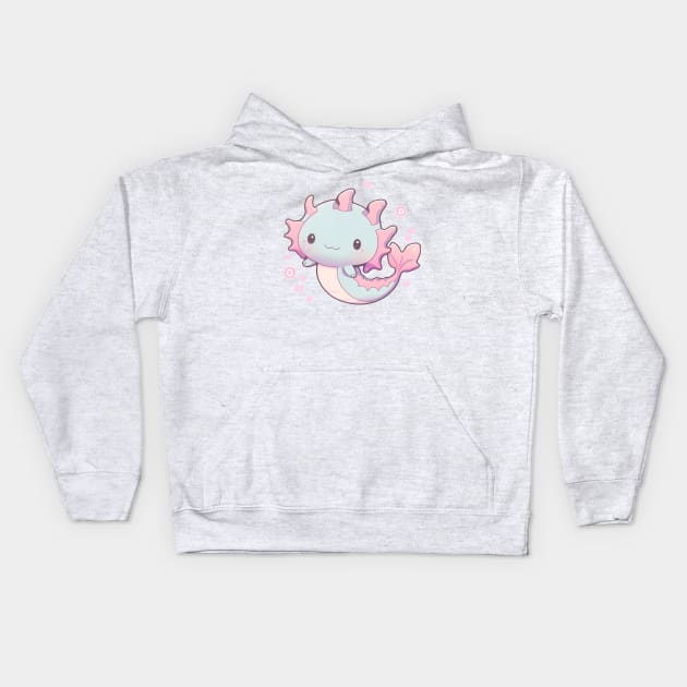 Pink and Blue Pastel Axolotl Cute Kids Hoodie by peachycrossing